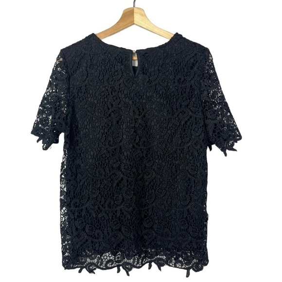 Philosophy Black Round Neck Lace Short Sleeve Blouse M - Picture 4 of 5